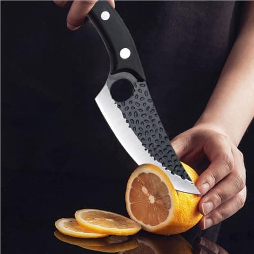 Fubinaty Japanese Chef's Knife Handmade Forged Kitchen Knives 6'' High Carbon Steel Full Tang Cooking Knife with Leather Sheath and Wooden Handle — view 6