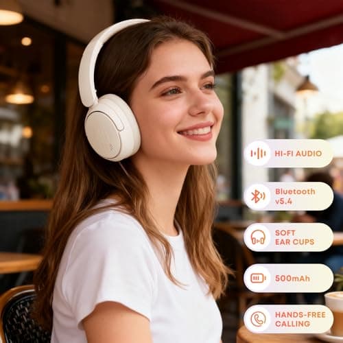 MMWOWARTS Bluetooth Headphones with Active Noise Cancelling (ANC), Wireless Over Ear Bluetooth Headsets with 35H Playtime, HiFi Stereo Foldable Headphones with Foam Ear Cups for Sports, Travel — view 2