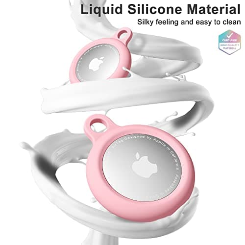 oakxco for Airtag Keychain Silicone, Airtag Holder with Key Ring, Air Tag Cover Cute Accessories for Kids, Luggage, Car Dog Collar, Car, Compatible with Apple Airtag Case Waterproof Tracker, Pink — view 2