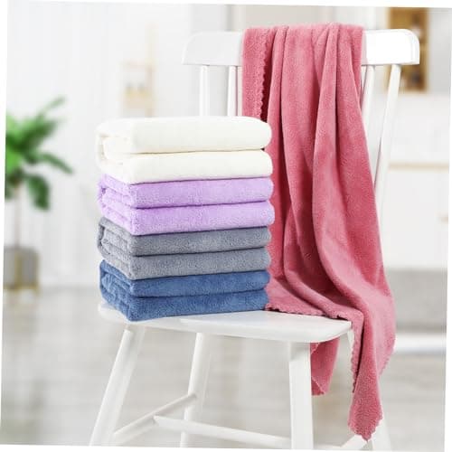 UTHCLO 5 Piece Microfiber Bath Towel Set with Lace Trim in Solid Colour — view 3