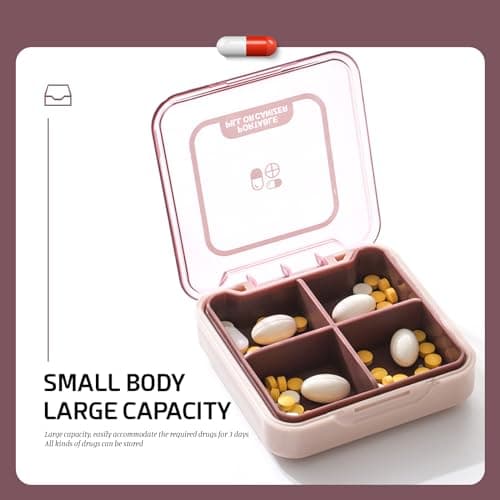PAITOK Small Pill Case,Portable Pill Box BPA Free Travel Pill Organiser Moistureproof Tablet Box Cute Pocket Pill Box with 4 Large Compartmensts for Medication, Vitamin, Supplement(Pink) — view 3