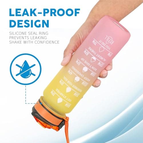 Livhome 1L Leakproof Hourly Water Bottle, BPA-Free Plastic Bottle with Straw, Time-Marking Intake Tracker, Motivational Gym & Sports Hydration Bottle for Adults (Yellow/Pink) — view 2