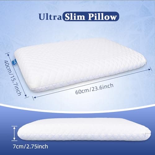 Thin Flat Pillows for Sleeping, Cooling Gel Infused Memory Foam Pillow 2.75 inch Height Ultra Thin Pillow,Slim Bed Pillows for Stomach Back Sleeper,60x40x7 CM — view 2