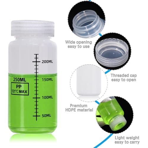 DKBT Pack of 3 Wide Mouth Water Bottle 250 Ml Plastic Bottles with Wide Opening Lids Leak-Proof Laboratory HDPE Bottle Translucent Pill Bottles for Pill Medicine Water Sample Travel — view 3