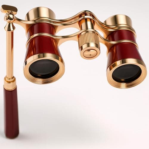HQRP 3 x 25 Opera Glasses / Theatre Glass Binocular w/ Crystal Clear Optic (CCO) Burgundy with Gold Trim w/ Built-In Extendable Handle — view 5