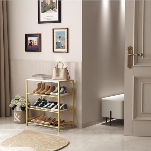 HOME BI 4-Tier Metal Shoe Rack, Storage Organizer Shelf for Closet, Hallway, Entryway, Living Room, Gold — view 4