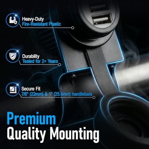 Cliff Top Heavy Duty Waterproof Motorcycle USB 5V 4 Amp Magnetic Switch Dual USB Charging Port for 7/8-1" Handlebar ATV UTV Smart Phone GPS Tablet Camera - Prevent Battery Drain — view 2