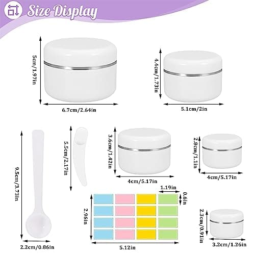 10 Pcs Cosmetic Sample Jars, 10/20/30/50/100ml Plastic Refillable Travel Pots for Toiletries Empty Cosmetic Container Pots with Mini Spatulas Spoon and Labels for Makeup Beauty Nails — view 2