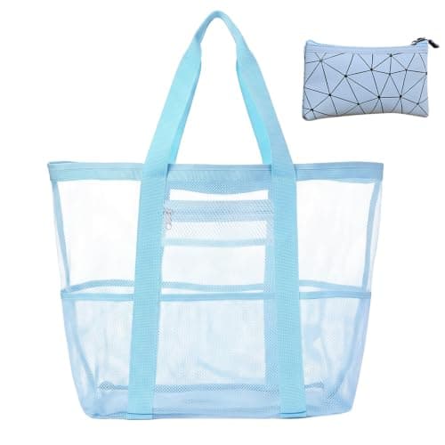 WSXQAZ Mesh Beach Bag for Men and Women, Lightweight Large Tote Bag, Beach Tote Bagg, Pool Bags, Foldable Waterproof and Sandproof Mesh Handbag For Gym School Shopping Travel Daily Use