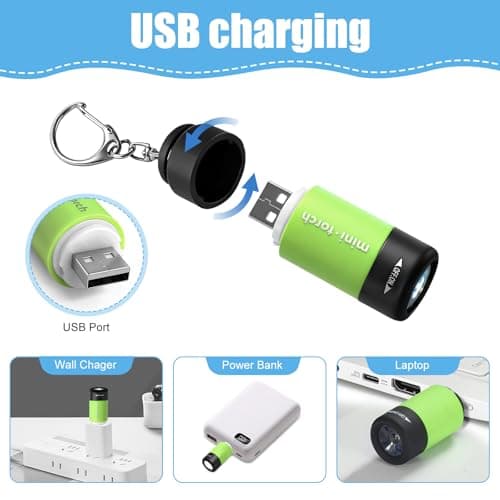 flintronic 8 Pack Mini Keyring Torch, Rechargeable USB Mini Flashlight, Portable Pocket Torch Small Bright for Outdoor Camping Hiking and Emergency Lighting, 8 Colors — view 3