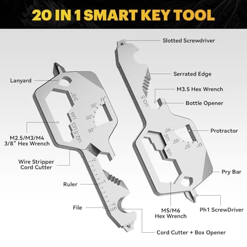 Key Shaped Pocket Multitool 20-in1 Multi Tool, Stainless Steel Keychain Utility Gadget,Gift for Men, Women, Father,Groomsmen, Valentine's, Birthday, Christmas — view 3