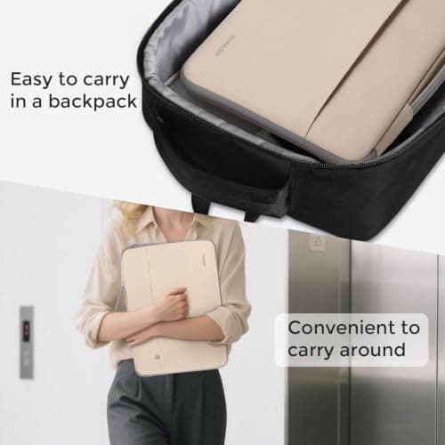 DOMISO 14 inch Laptop Case Sleeve Protective Cover Compatible with 15 inch MacBook Air M4 M3 M2,MacBook Pro,14-15 inch HP Dell ASUS Lenovo Chromebook,Waterproof Computer Cases Bag with Handle,Beige — view 6