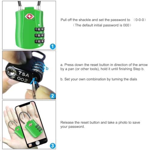 Diyife TSA Approved Luggage Locks with Flexible Steel Cable, Easy to Set up — view 5
