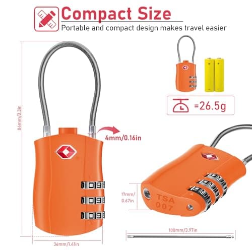 NAGE TSA Approved Luggage Locks 3-Digit (Orange, 2P) — view 5