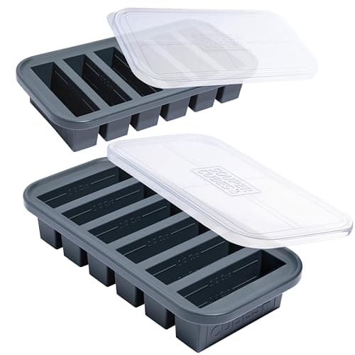 Souper Cubes 1/2 Cup Silicone Freezer Trays with Lids, Charcoal, 2-Pack