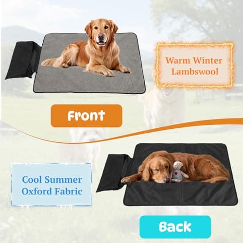 Portable Pet Blanket, 100x70cm Foldable Waterproof Dog Travel Mat Reversible Floor Plush Mat Machine Washable Large Dog Mats Anti-Slip Bottom and Storage Bag for Dog Cat Indoor Outdoor Camping — view 5