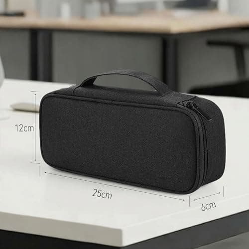 Arae Soft Canvas Tech Pouch - Cable & Charger Organizer with Removable Dividers | Compact Single-Layer Storage for Power Bank, Cords & Accessories | 25x12x6.5cm | Black — view 4