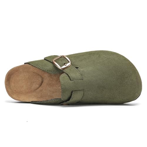 Polar Women’s Slip-On Clogs with Cork Footbed, Faux Suede Upper and Adjustable Strap, Comfortable Indoor Outdoor Casual Shoes - Olive 6 UK — view 5
