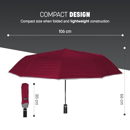 KEPLIN Folding Travel Umbrella Compact with Case (Cabernet), Auto Open & Close Handle, Windproof Strong, Golf 10 Ribs, Folding, Compact Windproof Umbrella — view 4
