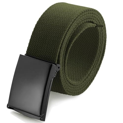 Mile High Life Cut To Fit Canvas Web Belt Size Up to 52" with Flip-Top Solid Black Military Buckle (Olive)