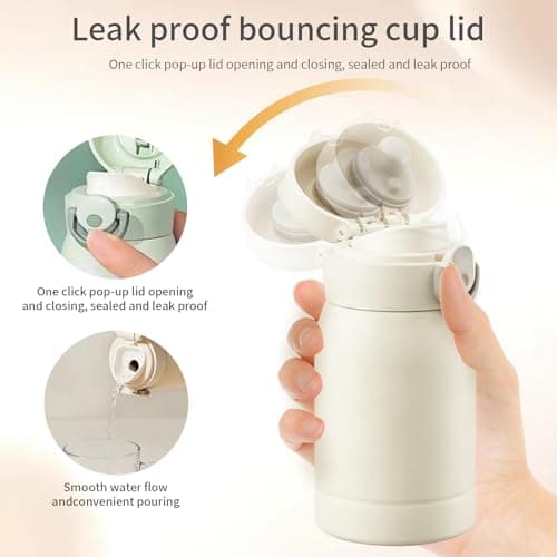 Eastrise Small Water Bottle, 220ml Stainless Steel Insulated Flask, Mini, Lightweight & Leak-Proof with One-Hand Open Lid for Coffee, Milk, Juice, Hot and Cold Drinks (Green) — view 4