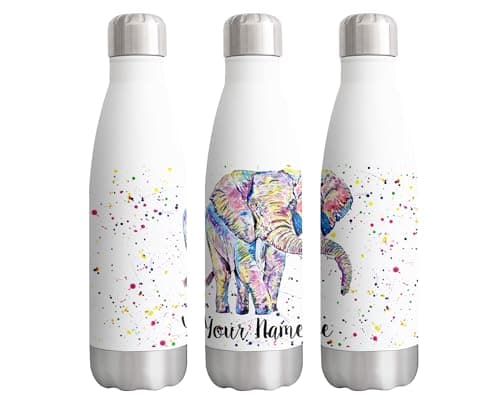 Vixar Elephant Personalised Custom Bottle with your Text/name Watercolour Safari Animals Bottle Double Wall Insulated Stainless Steel Sport Drinks 500ml — view 2