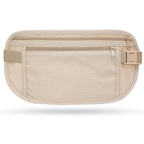 NTEK Travel Money Belt Bag | Secure Money Belt for Travelling | Passport Money Waist Bag | Undercover Hidden Travel Stealth Wallet | Security Pouch Anti-Theft Travel Bag Cash Money Use (Cream)