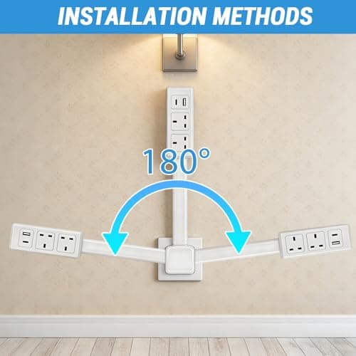 Gobesty Expandable Rotary Socket, Extension Socket Features USB-A USB-C & 2 AC Outlets, Outlet Extender UK, Extends 17"-27" Rotates 180° Plug Extension Plug, Hard-to-Reach Outlets in Narrow Places — view 3