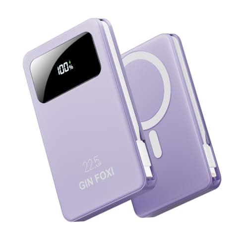 Magnetic Portable Charger,10000mAh Power Bank Built in Cables & LED Display External Battery Pack 22.5W Fast Charging Wireless Travel Powerbank for iPhone 17/16/15/14/13/12 Series/iPad,purple