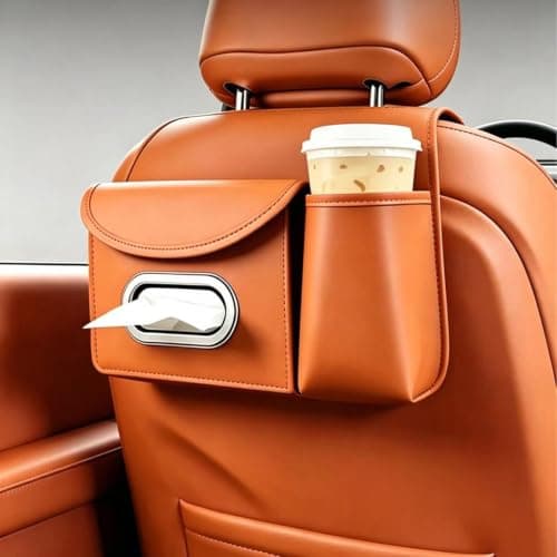 Car Seat Back Organizer PU Leather Cup Holder Tissue Box Storage — view 3