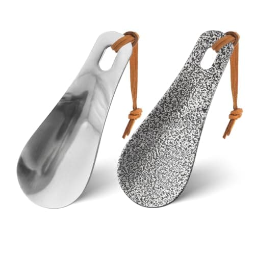 2 PCS Stainless Metal Shoe Horn Small 10cm with Brown Rope for Travel