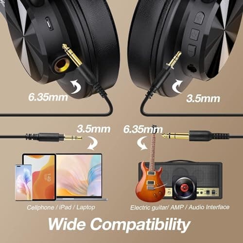 OneOdio A70 Bluetooth Headphones Over Ear, 72 Hrs Playtime, Monitor Level Stereo Sound Quality, Foldable Wireless＆Wired DJ Headphone, Professional Studio Headphones for DJ/TV/PC/Phone — view 4