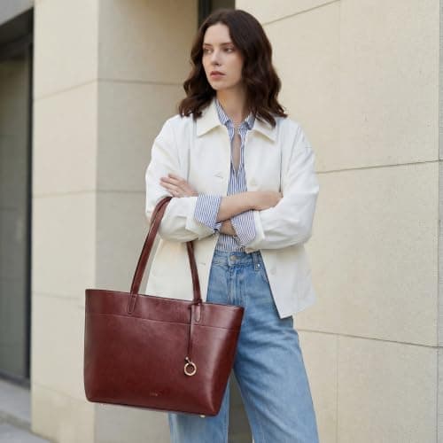 Kattee Leather Tote Bag for Women Large Handbags with Zipper Compartment — view 3
