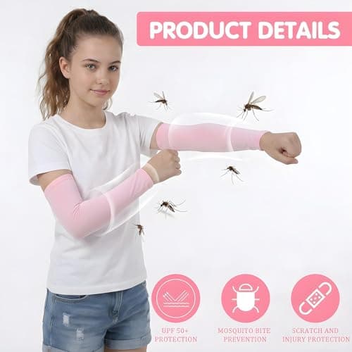 Abeillo 5 Pairs Arm Sleeves for Kids, UV Sun Protection Sleeves Cooling Compression Arm Sleeve for Volleyball Basketball Baseball Youth Boy Girl Sports — view 3