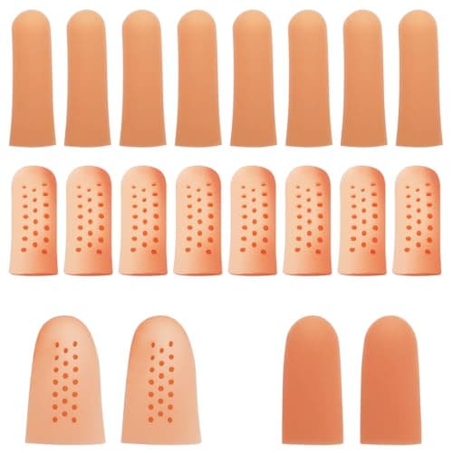 20 Pcs Gel Finger Cots, Silicone Finger Protectors Kit -10 Breathable Finger Sleeves Finger Bandages with Holes + 10 Sealed Finger Protectors,Fingers Covers for Hand Wounds Eczema, Arthritis, Cracking
