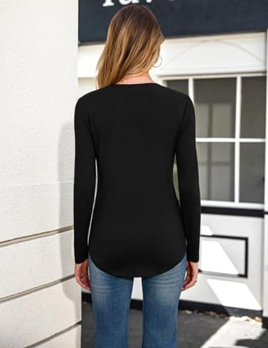 Aottori Womens Long Sleeve Top Crew Neck Plain Stretch Base Layer Loose Fit — view 5
