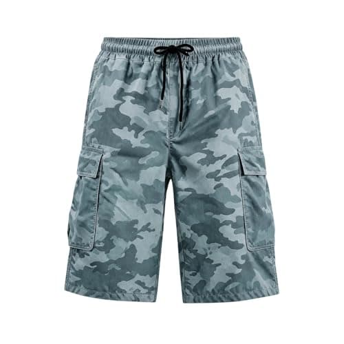 Camo Cargo Shorts for Men Fashion Elasticated Waist Multi Pockets Mens Combat Cargo Shorts Regular Fit Knee Length Shorts Summer Casual Printed Outdoor Hiking Walking Short Pant (Sky Blue-E, S) — view 5