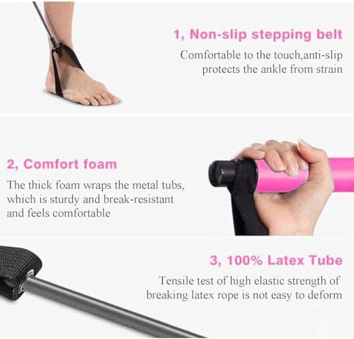 Portable Pilates Bar Kit with Exercise Resistance Band, Pilates Exercise Stick Yoga Fitness Bar with Foot Loop, Muscle Sculpt Leg Stretcher Home Gym Workout Equipment for Total Body Exercise (pink) — view 3