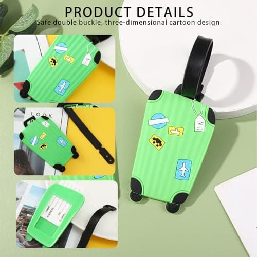 5 Pack Silicone Luggage Tags, Cute Cartoon Design Flexible Waterproof Baggage Tags with PVC Clear Window and Double Buckle, for Suitcases Backpacks Handbags - Holds Business Cards Student ID Bus Pass — view 4