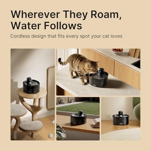 PETUNO Cordless Cat Water Fountain, 2.3L, Battery Operated, Black — view 3