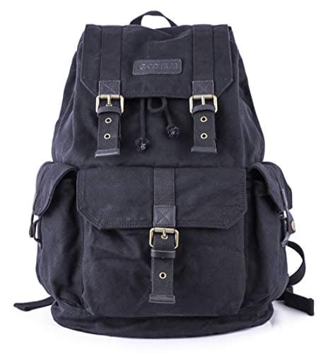 GOOTIUM Canvas Backpack - Vintage Outdoor Rucksack Travel Day Pack, Black