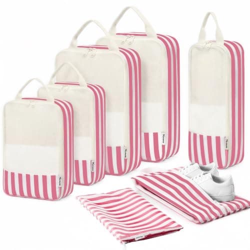 Meowoo 7 Set Compression Packing Cubes for Suitcases, Stripe Design