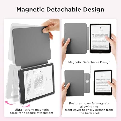 Litvana Detachable Magnetic Case for 6.8" Kindle Paperwhite (11th Generation-2021) and Kindle Paperwhite Signature Edition, Slim PU Shell Cover Case with Auto Wake/Sleep, Pink and White Checkerboard — view 3