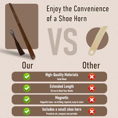 sinpelivot Magnetic Long Handle Wooden Shoe Horn with Travel Shoe — view 3