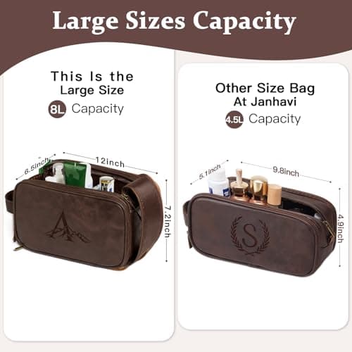 Janhavi Travel Toiletry Bag For Mens PU Leather Engraved Initials (Brown — view 3