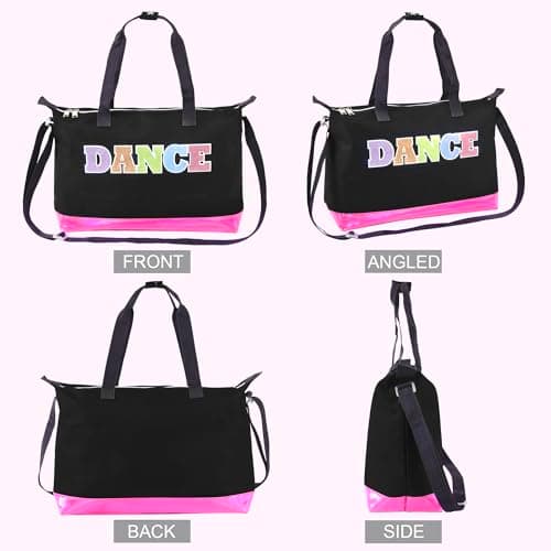MADISON & DAKOTA Garment Dance Shoulder Bags for Girls, Teen Dancers, Costumes, Boys | Holographic Glitter Dance Bag for Kids, Dance Black & Pink — view 4