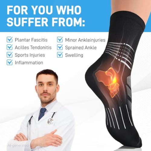 IRAMY Compression Ankle Support Socks Men Running Women Trainer Wicking Plantar Fasciitis Relief Hiking Crew Socks 3 Pairs Black L — view 5