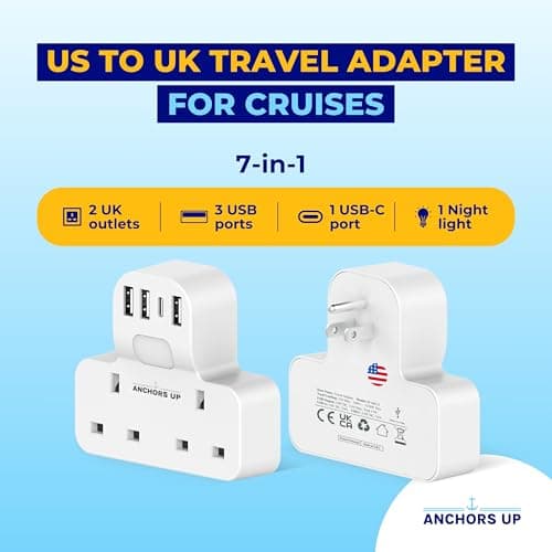 Cruise Approved 7-in-1 Travel Adapter – Non Surge for Cruise Ships – 4 USB Ports and Night Light – Works on Marella, MSC, Carnival, Princess, NCL, Disney – Cruise Essential (US Plug) — view 2