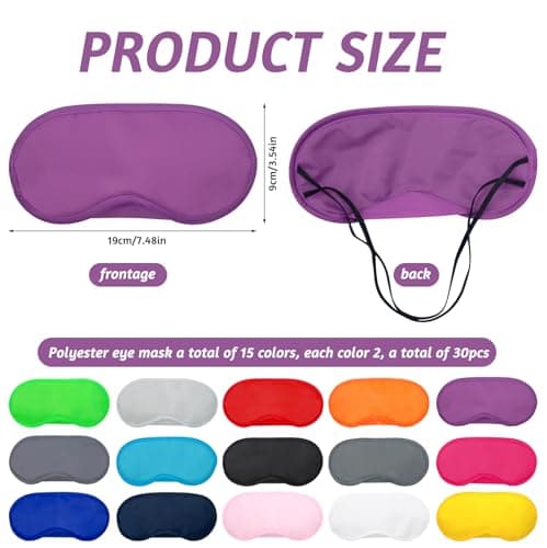 30Pcs Eye Mask Set, Sleeping Mask with Nose Pad and Elastic Strap, Multicoloured Sleep Masks Cover Lightweight Blindfold for Travel Home Hotel Party, Sleep Masks Blackout for Women Men — view 2