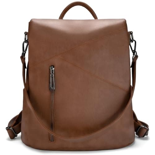 molshine Women PU Leather Backpack,Anti-Theft Travel Rucksack Fashion Casual Bag Shoulder Daypack Handbag Purse for Ladies Fits 13 inches Tablet Laptop (Brown)